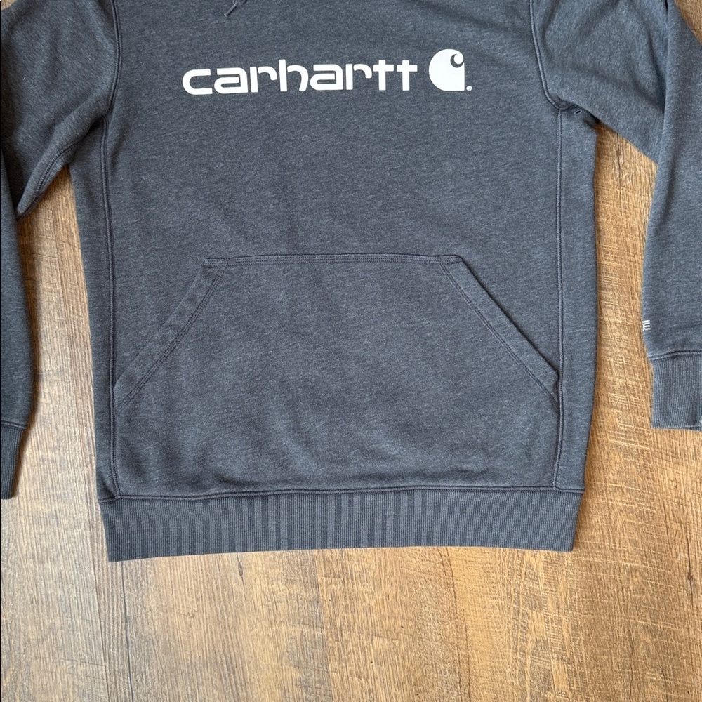 Carhartt Dark Gray Pullover Hoodie with White Logo Size Medium - Picture 4 of 11